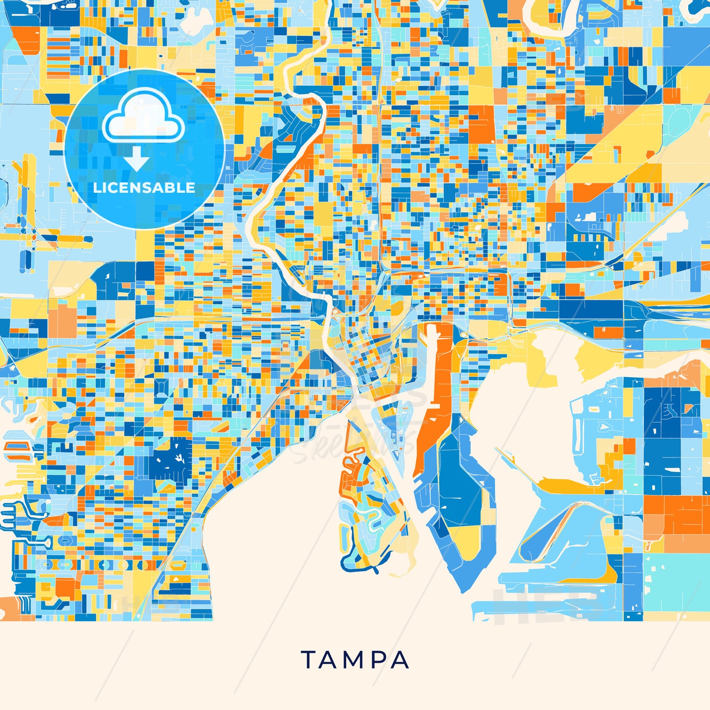 Tampa colorful map poster template