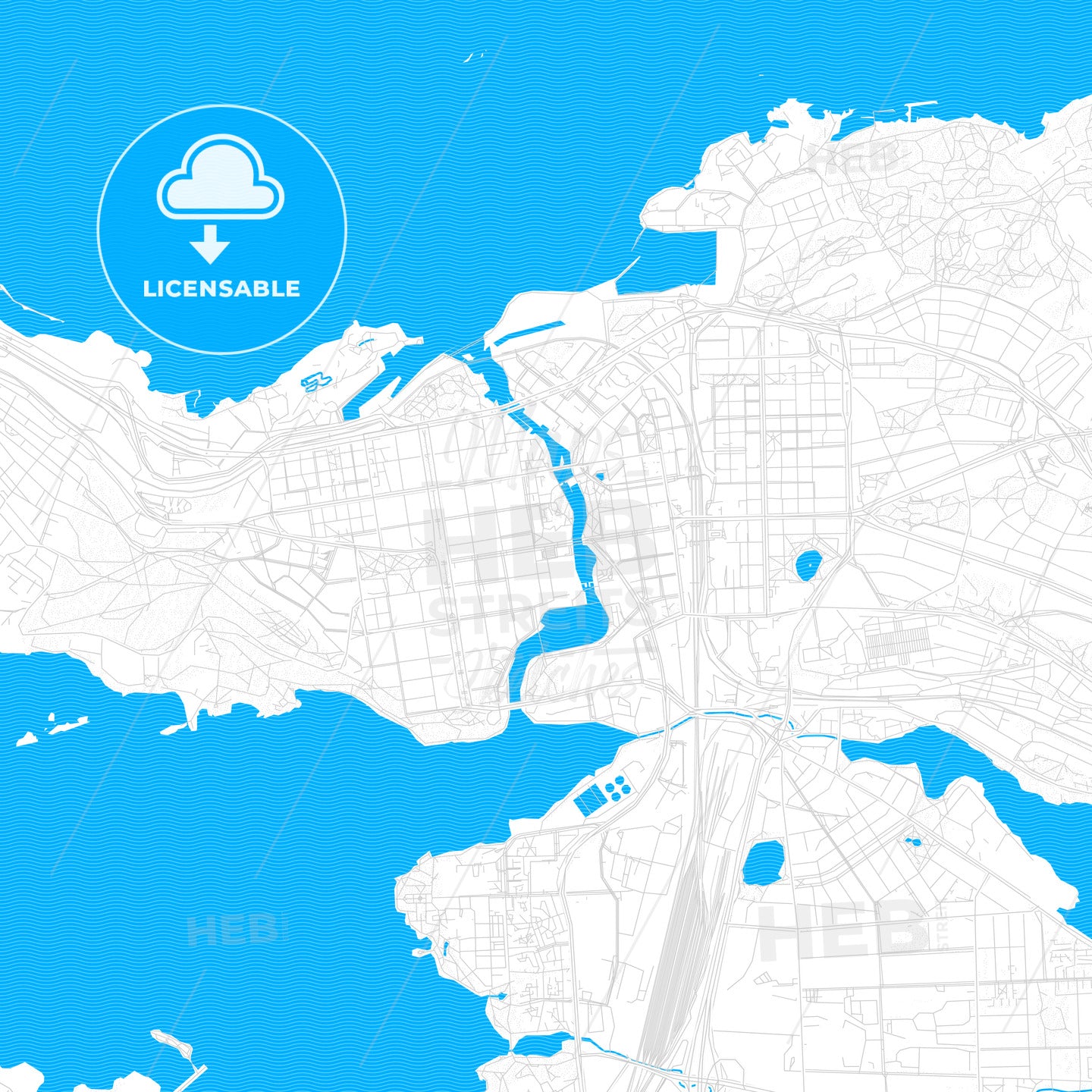 Tampere, Finland PDF vector map with water in focus