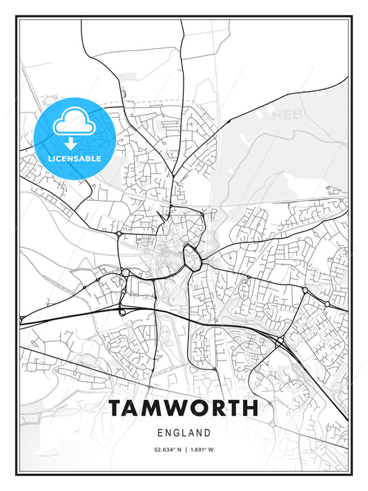 Tamworth, England, Modern Print Template in Various Formats - HEBSTREITS Sketches