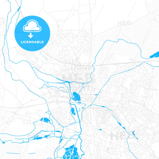 Tamworth, England PDF vector map with water in focus