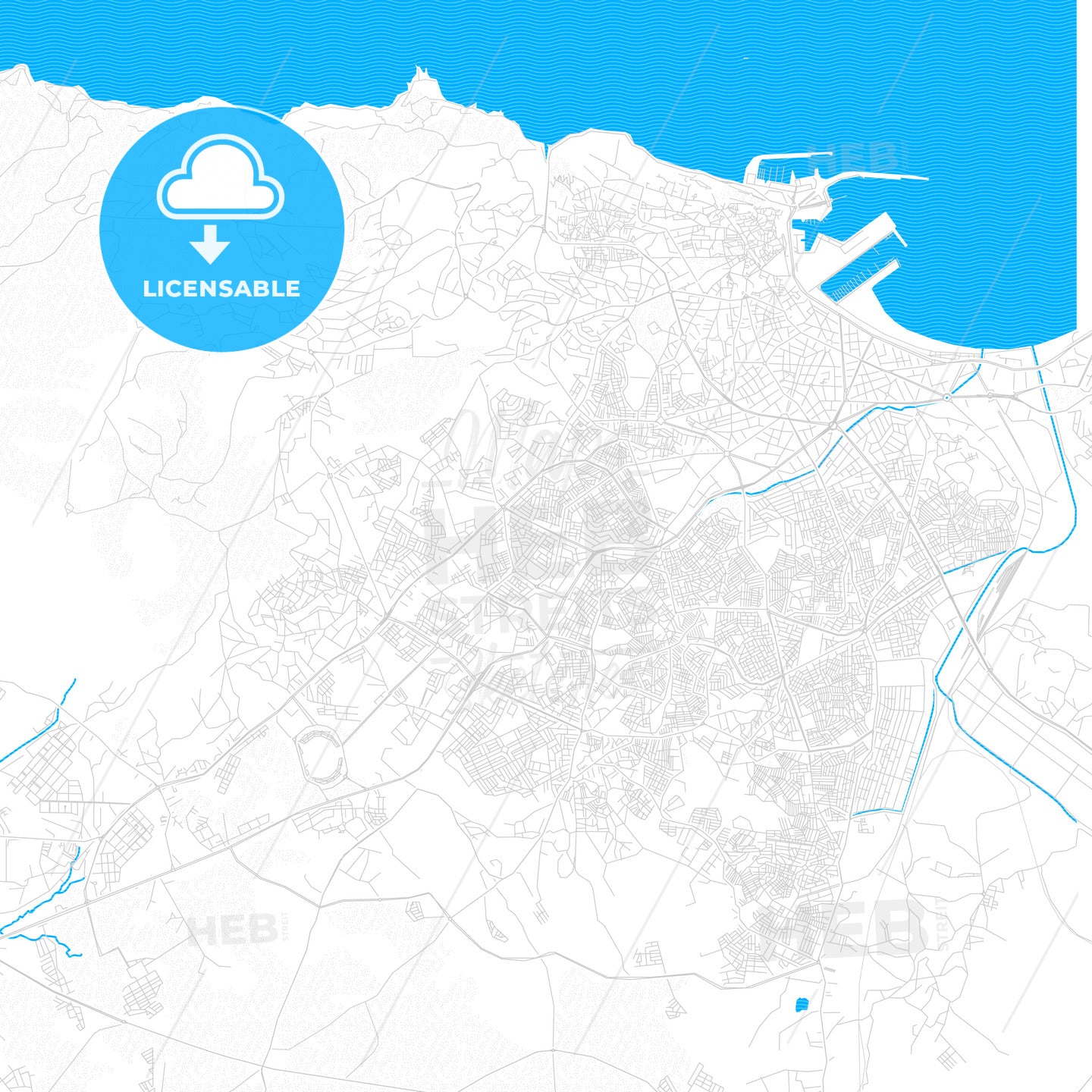 Tangier, Morocco PDF vector map with water in focus