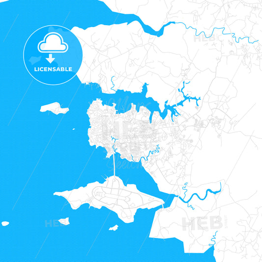 Tanjung Pinang, Indonesia PDF vector map with water in focus