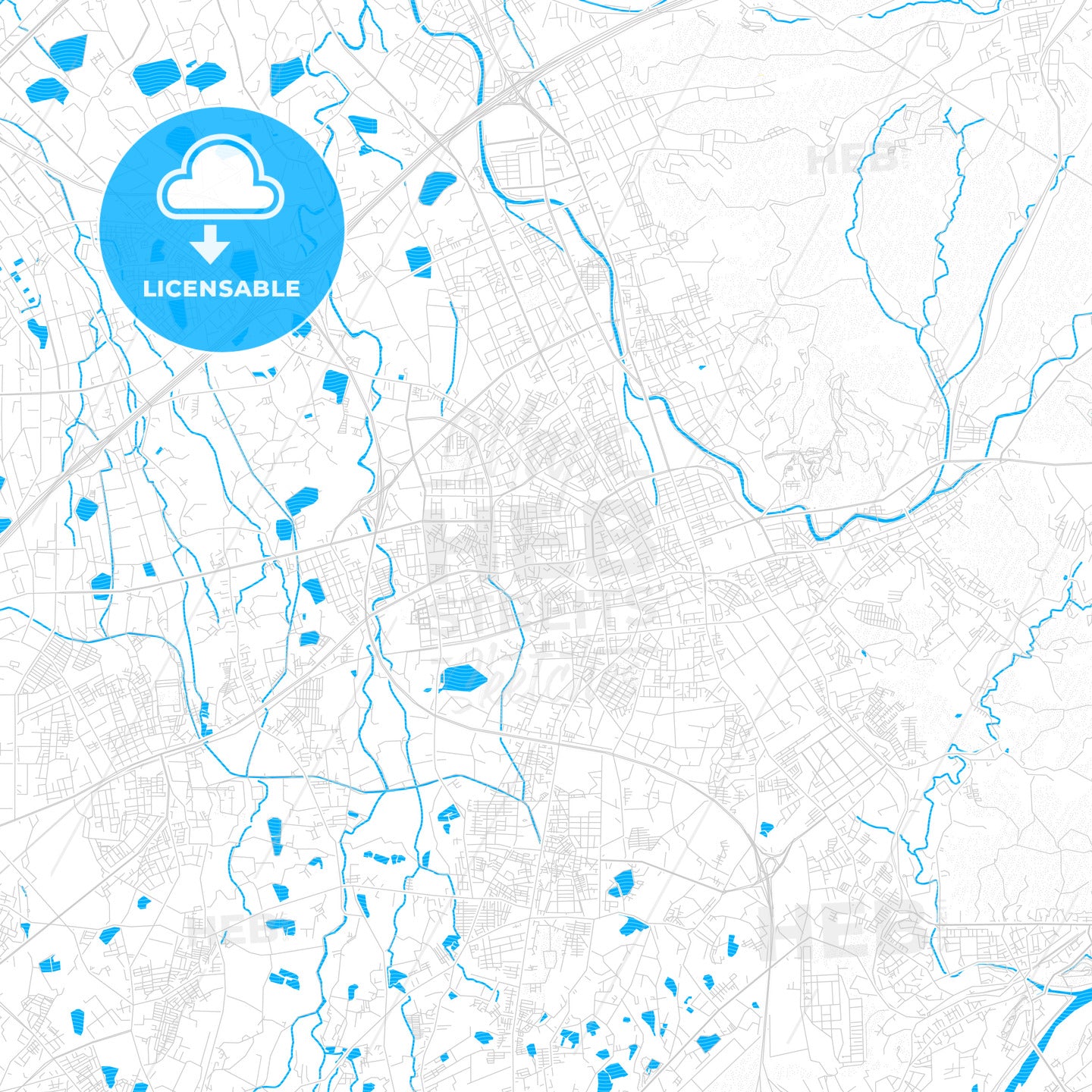 Taoyuan, Taiwan PDF vector map with water in focus