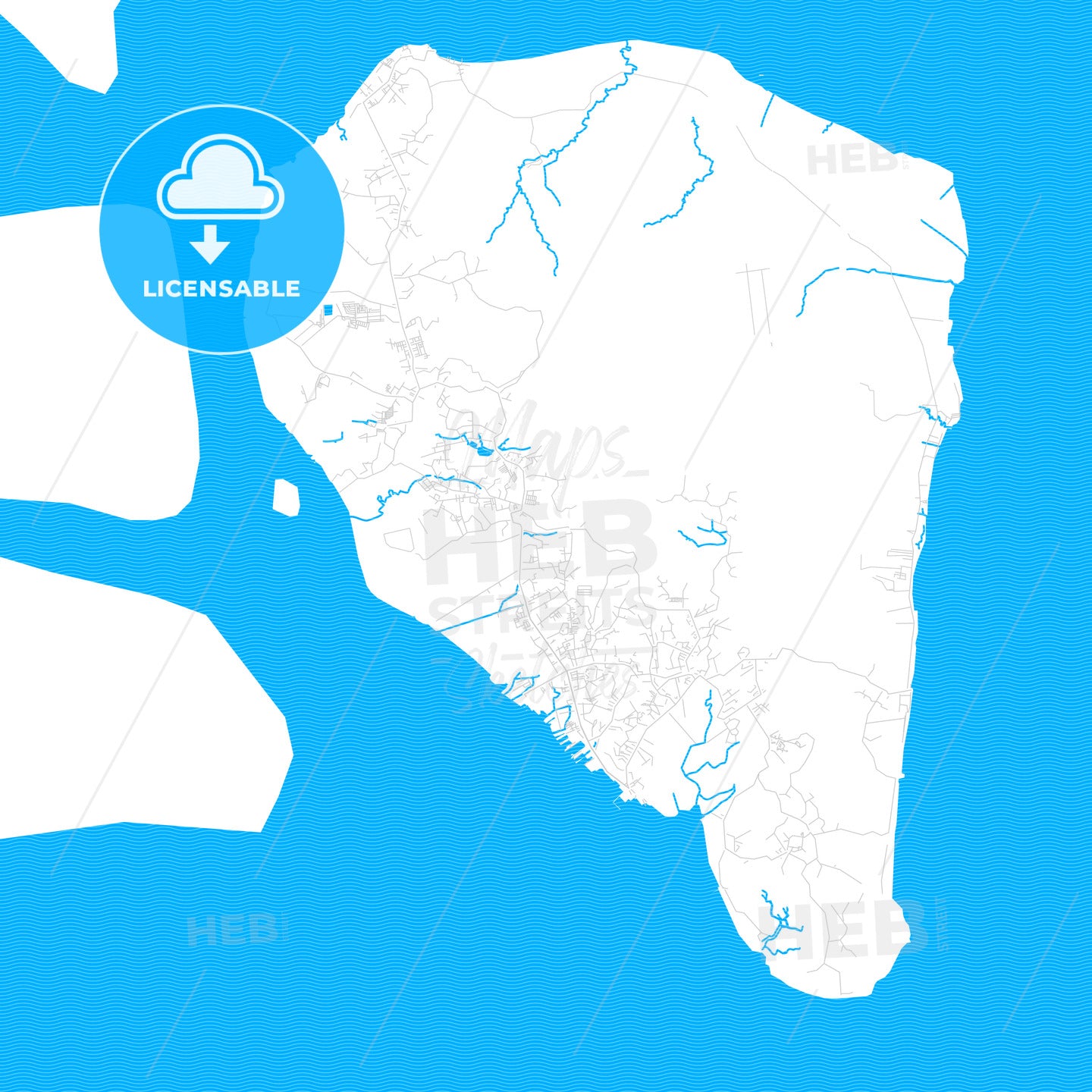 Tarakan, Indonesia PDF vector map with water in focus
