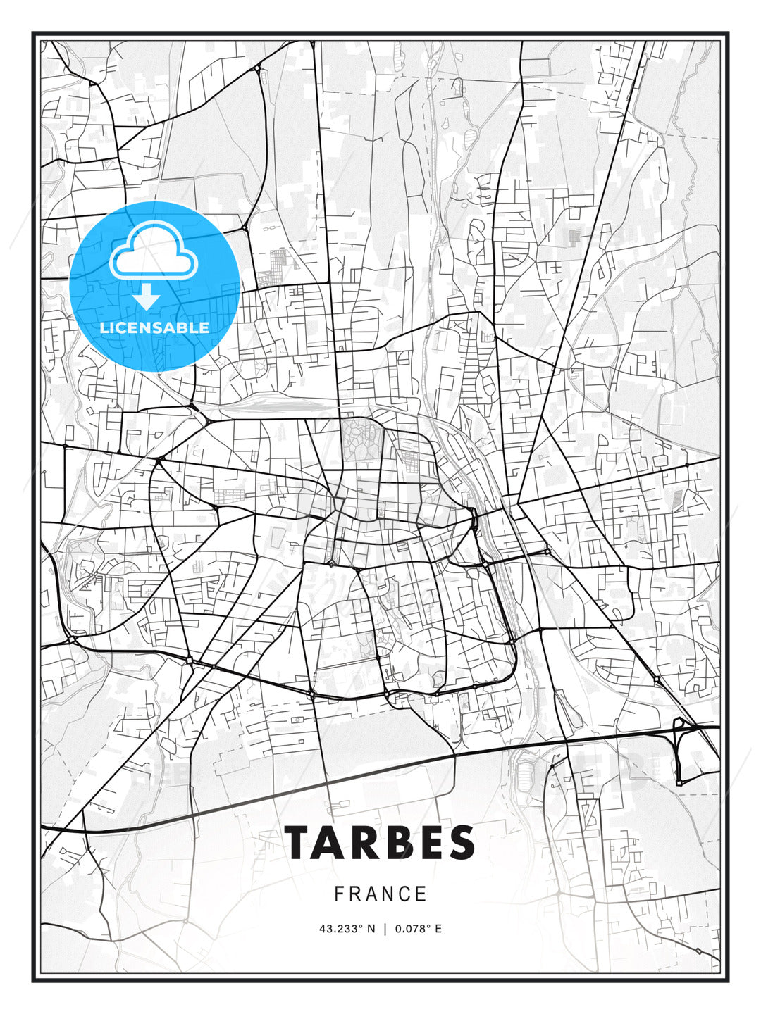 Tarbes, France, Modern Print Template in Various Formats - HEBSTREITS Sketches
