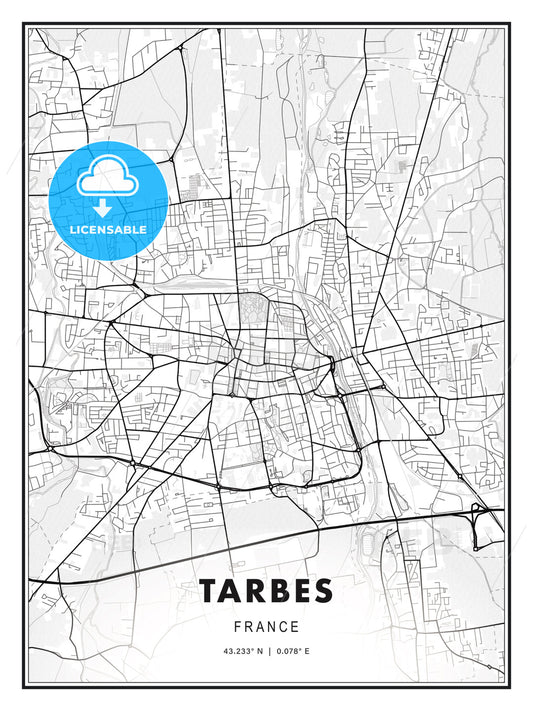 Tarbes, France, Modern Print Template in Various Formats - HEBSTREITS Sketches