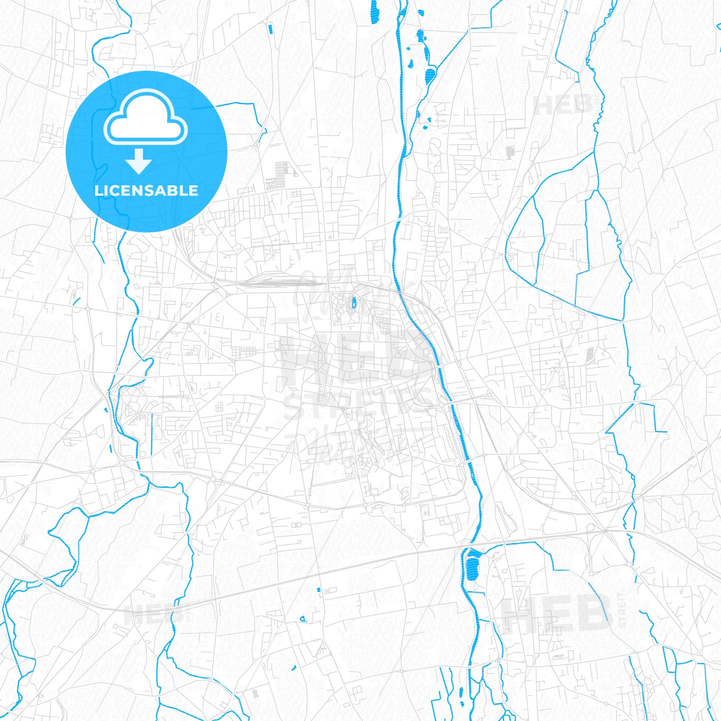 Tarbes, France PDF vector map with water in focus