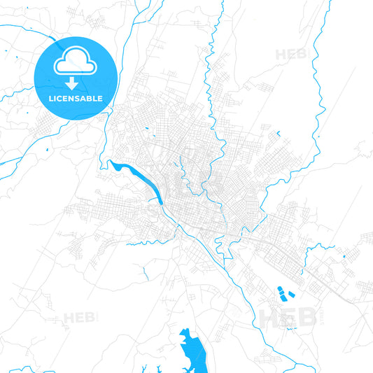Tarija, Bolivia PDF vector map with water in focus