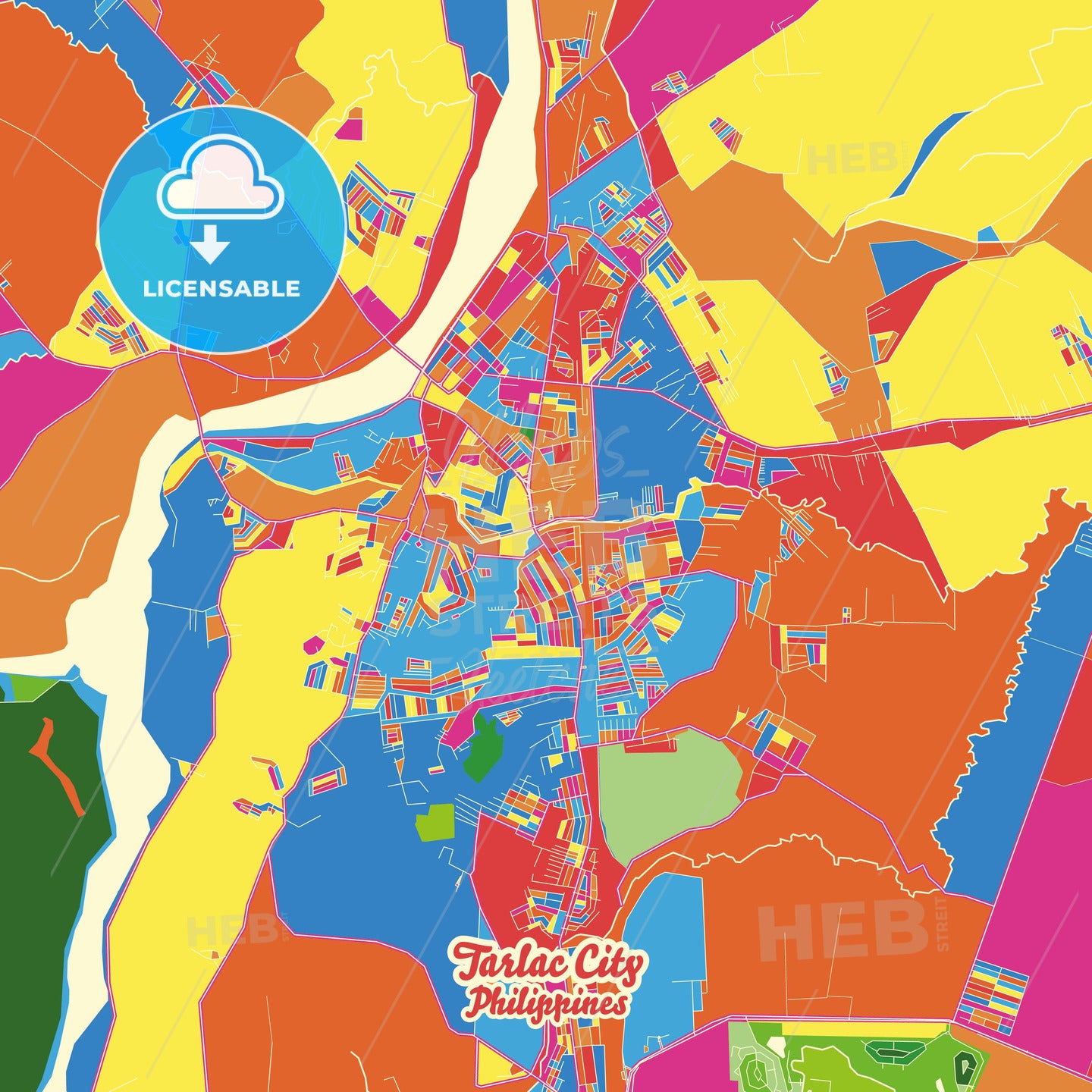 Tarlac City, Philippines Crazy Colorful Street Map Poster Template - HEBSTREITS Sketches