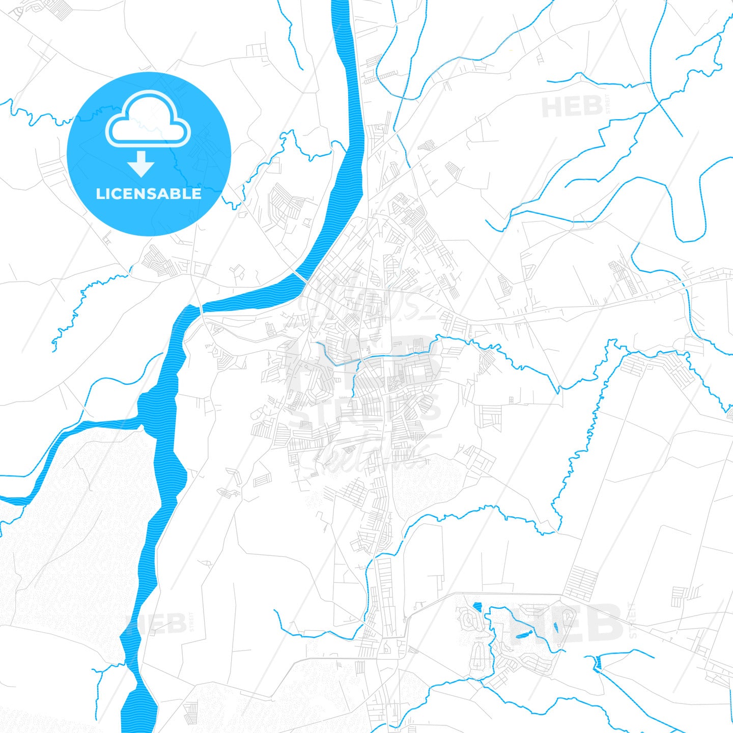 Tarlac City, Philippines PDF vector map with water in focus
