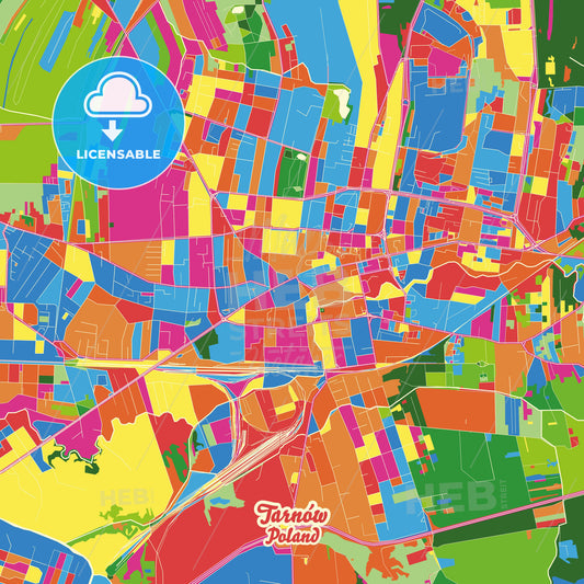 Tarnów, Poland Crazy Colorful Street Map Poster Template - HEBSTREITS Sketches