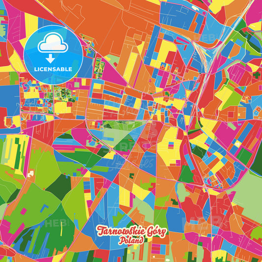 Tarnowskie Góry, Poland Crazy Colorful Street Map Poster Template - HEBSTREITS Sketches