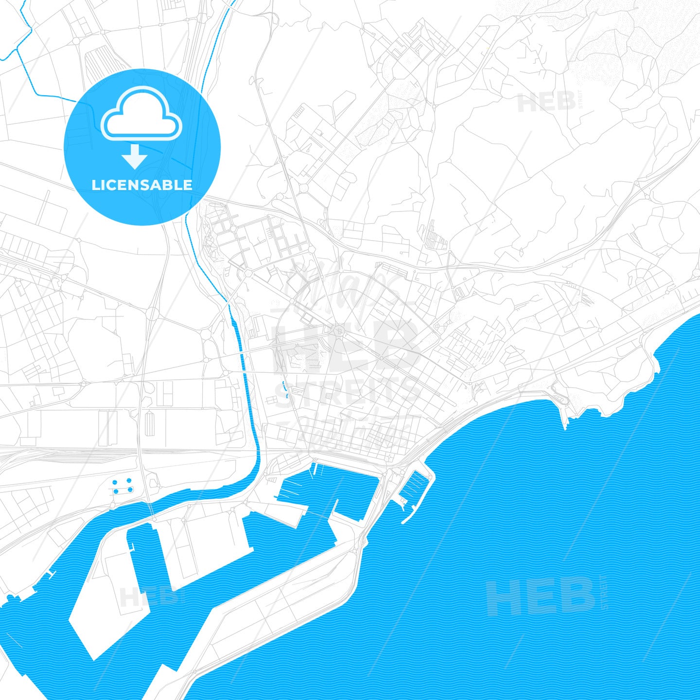 Tarragona, Spain PDF vector map with water in focus