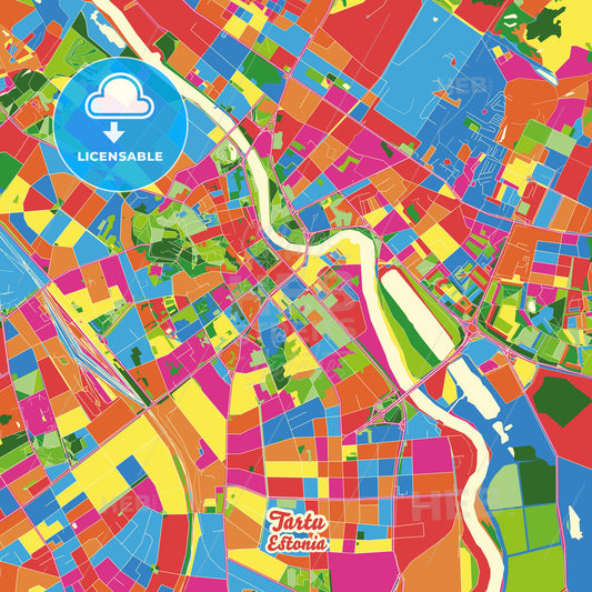 Tartu, Estonia Crazy Colorful Street Map Poster Template - HEBSTREITS Sketches