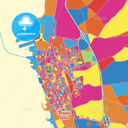 Tartus, Syria Crazy Colorful Street Map Poster Template - HEBSTREITS Sketches