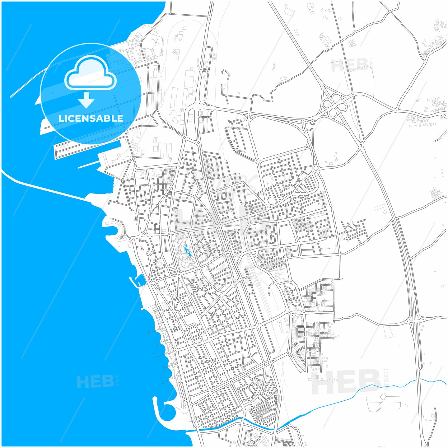 Tartus, Syria, city map with high quality roads.