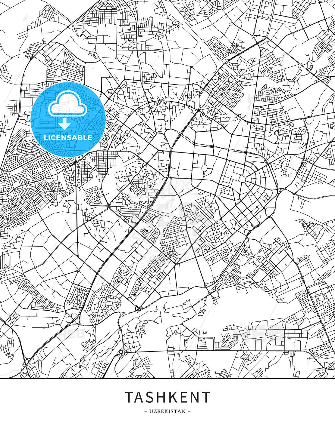 Taskent Map Tashkent, Uzbekistan, Map Poster Borderless Print Template – HEBSTREITS