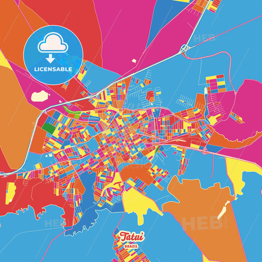 Tatui, Brazil Crazy Colorful Street Map Poster Template - HEBSTREITS Sketches