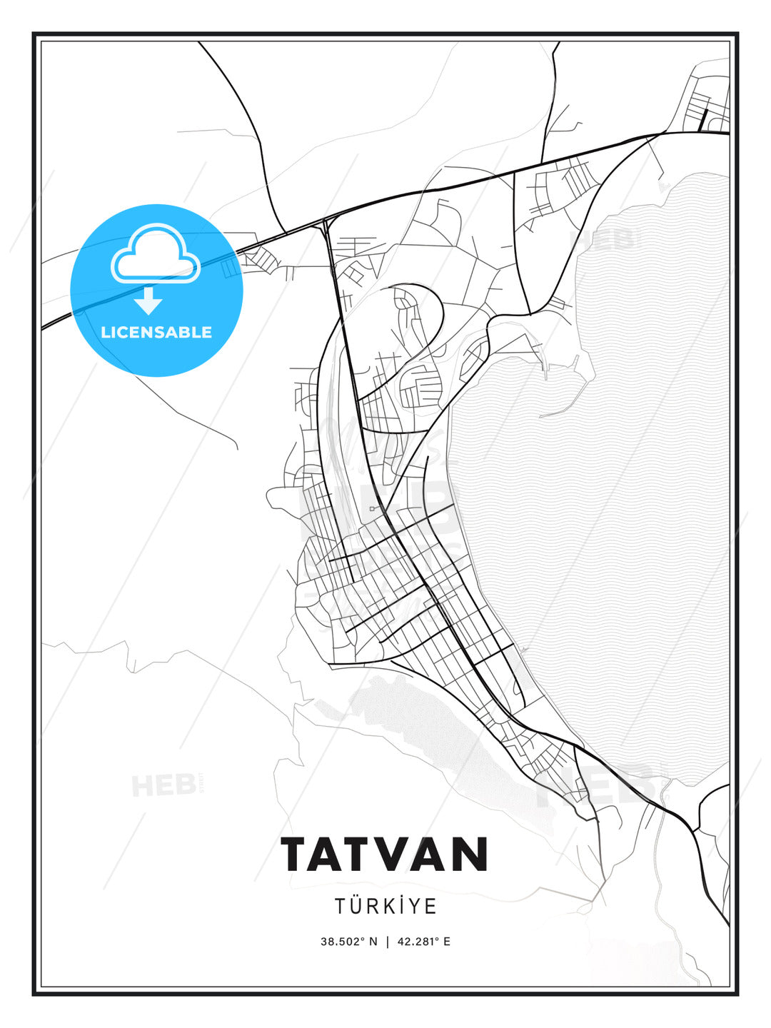 Tatvan, Turkey, Modern Print Template in Various Formats - HEBSTREITS Sketches