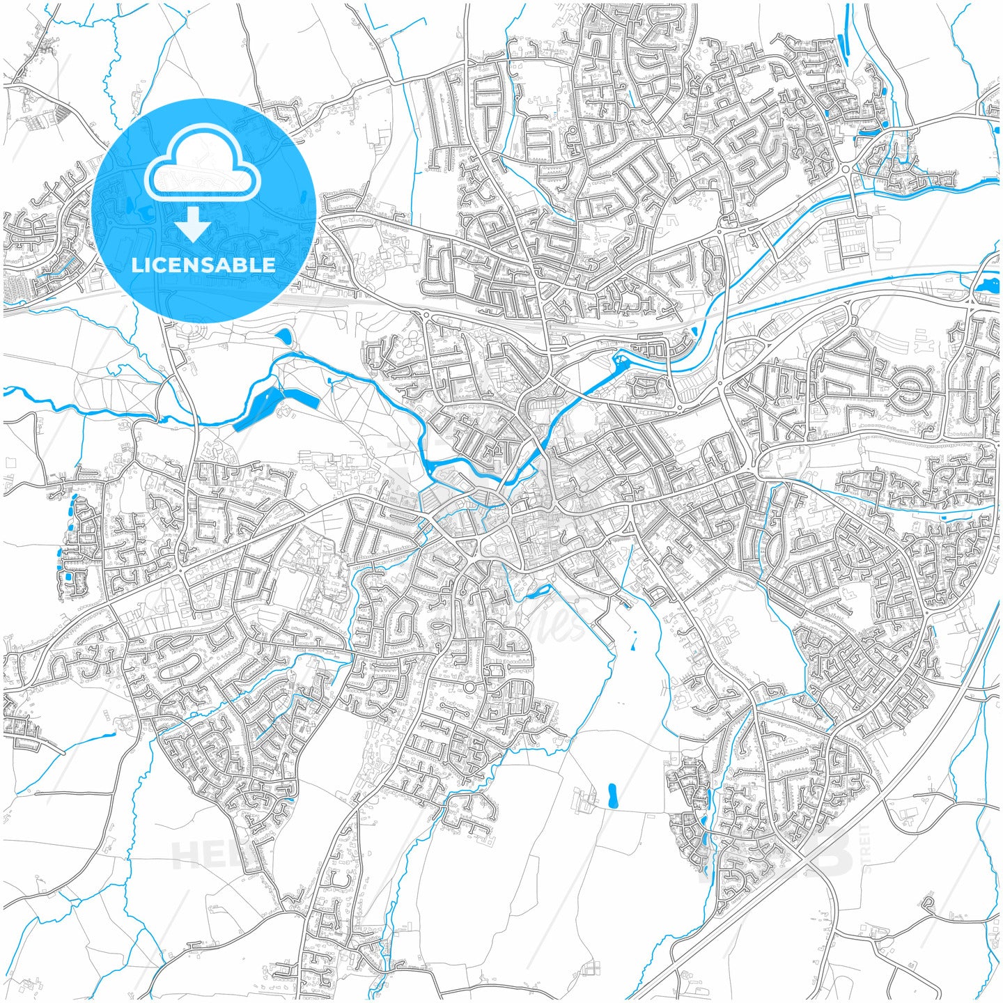 Taunton, South West England, England, city map with high quality roads.