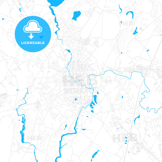 Taunton, Massachusetts, United States, PDF vector map with water in focus