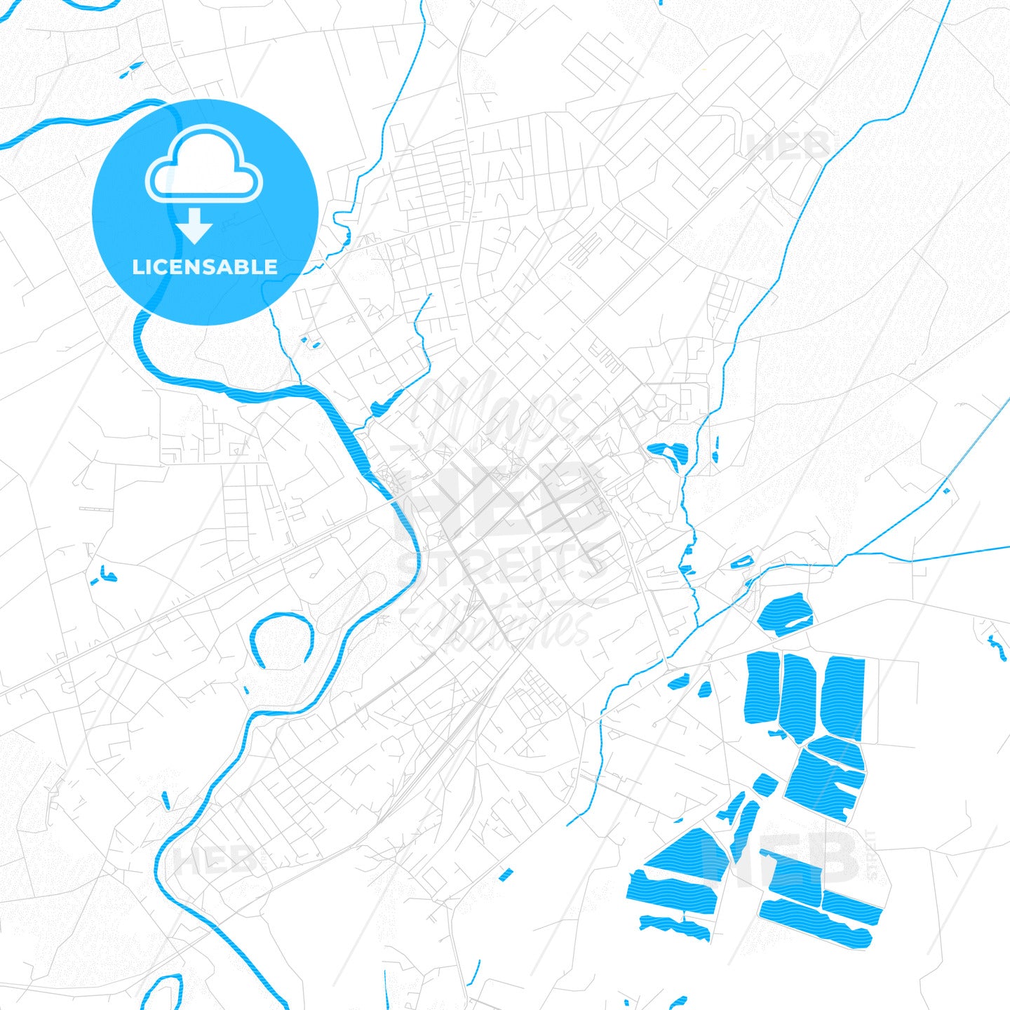 Tauragė, Lithuania PDF vector map with water in focus