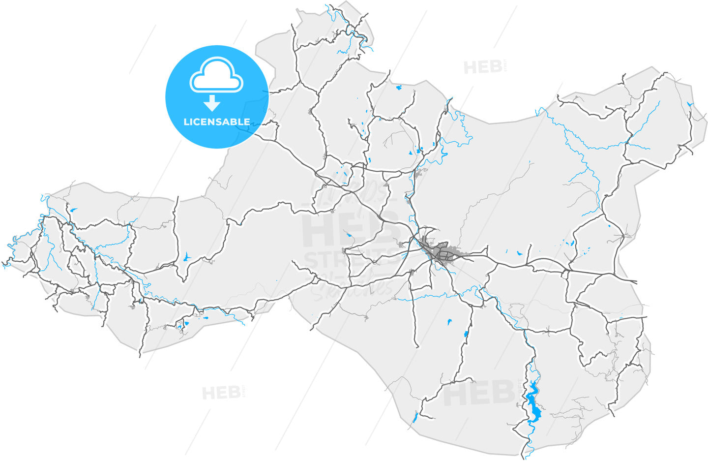 Tavşanlı, Kütahya, Turkey, high quality vector map