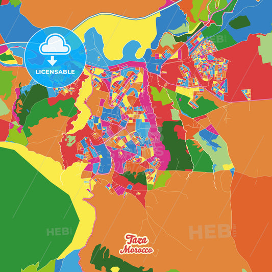 Taza, Morocco Crazy Colorful Street Map Poster Template - HEBSTREITS Sketches