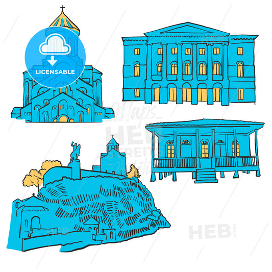 Tbilisi Georgia Colored Landmarks – instant download