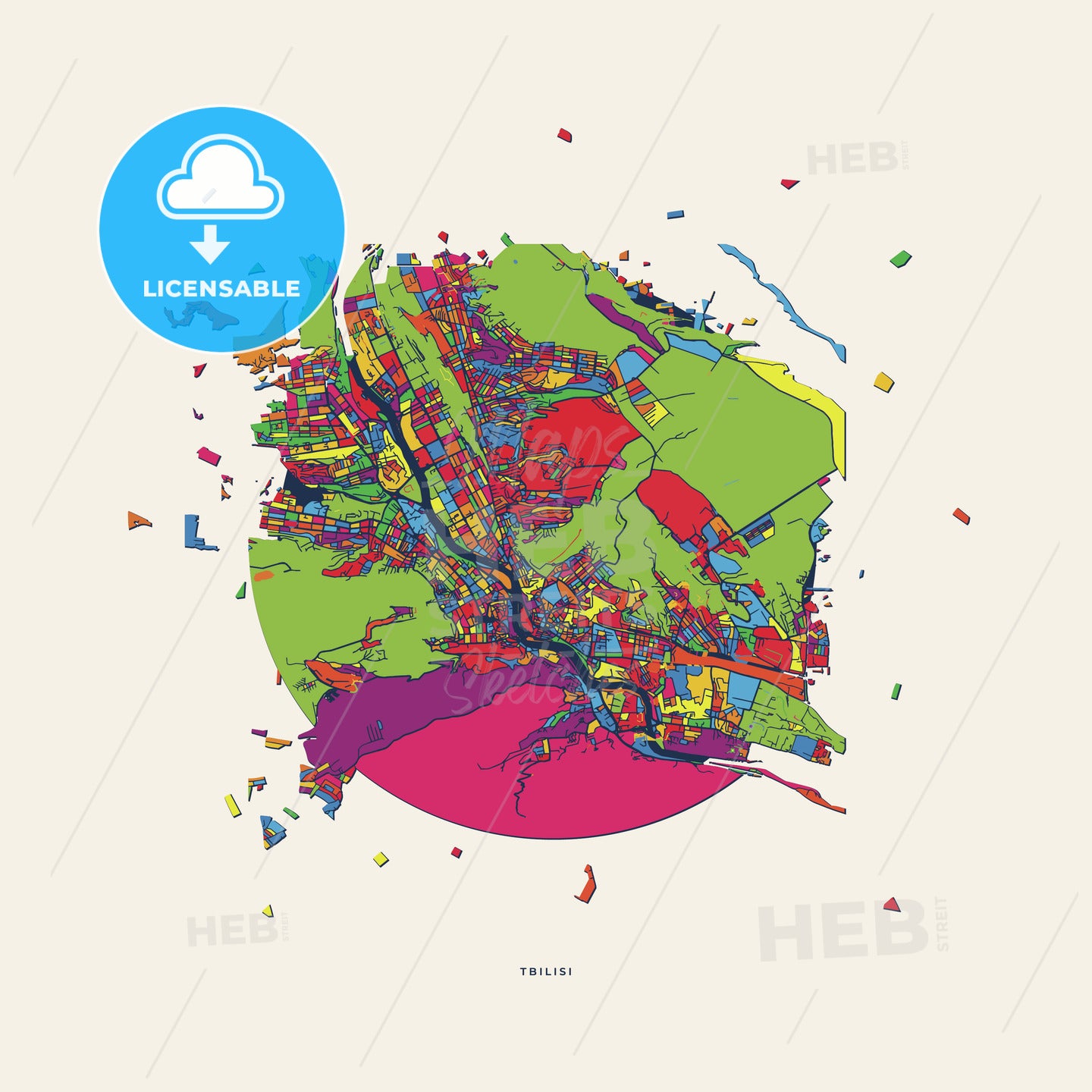Tbilisi Georgia Colorful Confetti Map – HEBSTREITS