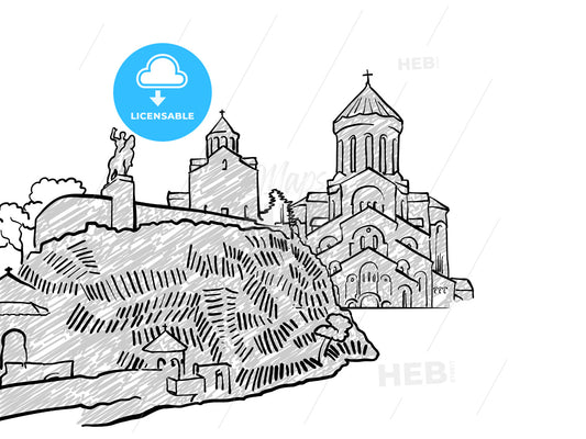 Tbilisi, Georgia famous Travel Sketch – instant download