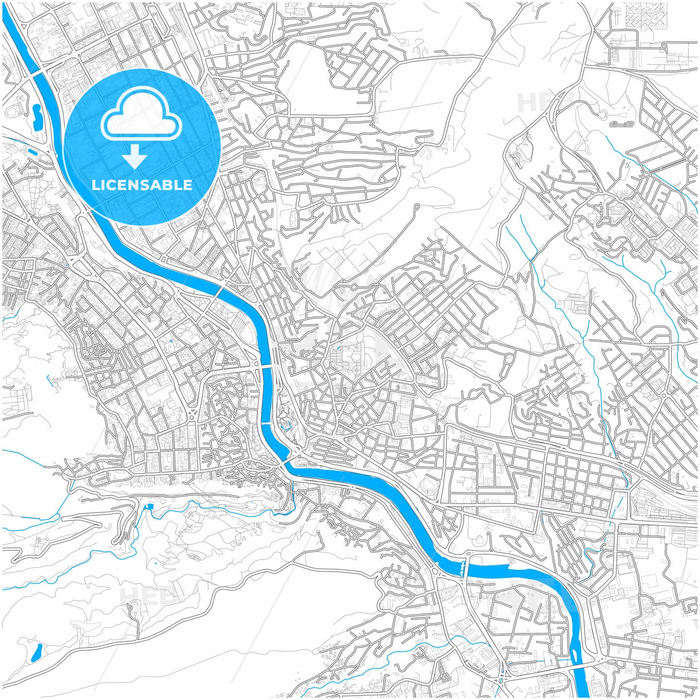 Tbilisi, Tbilisi, Georgia, city map with high quality roads.