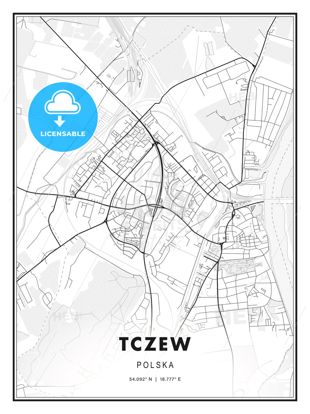 Tczew, Poland, Modern Print Template in Various Formats - HEBSTREITS Sketches