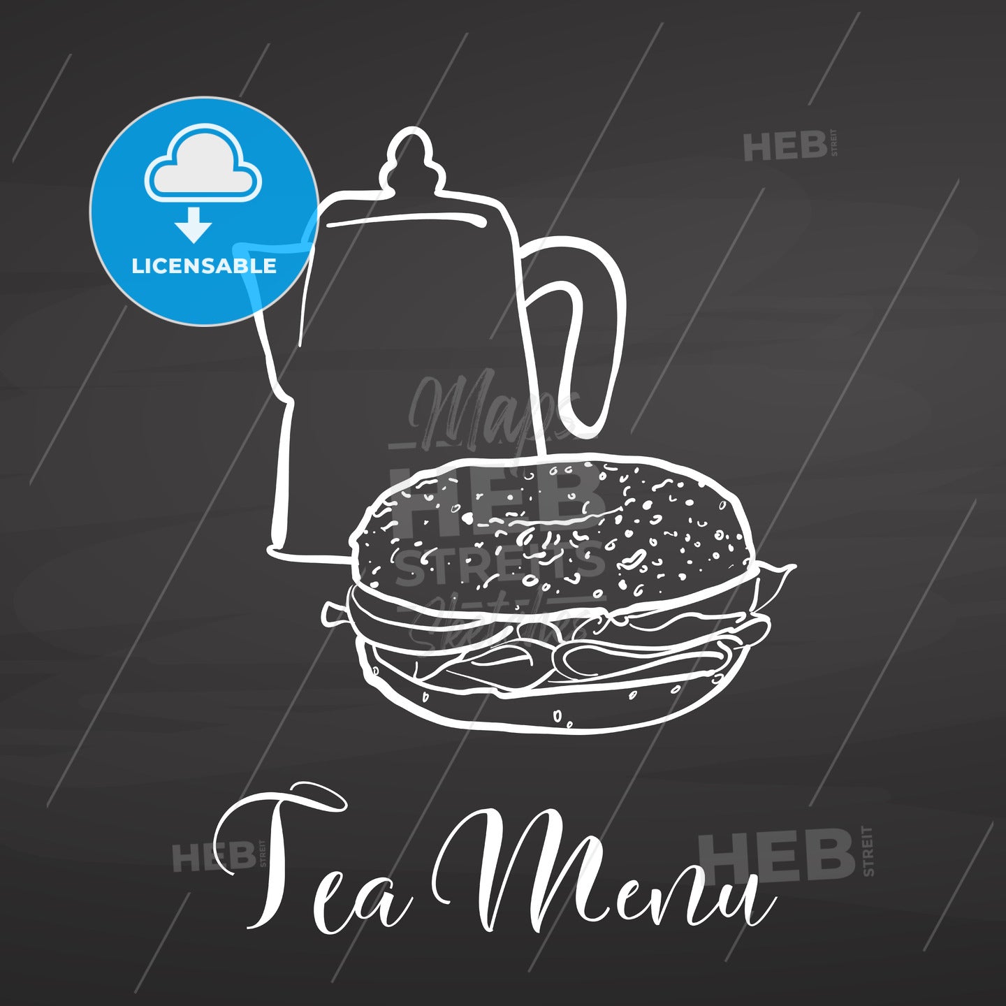 Tea menu with bagel on chalkboard – instant download
