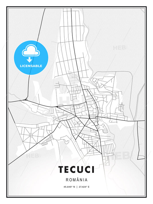 Tecuci, Romania, Modern Print Template in Various Formats - HEBSTREITS Sketches