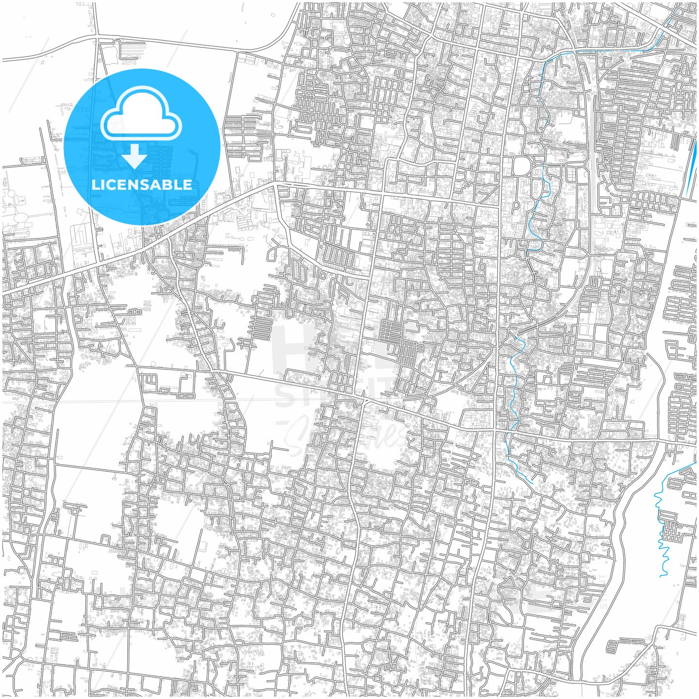 Tegal, Central Java, Indonesia, city map with high quality roads.