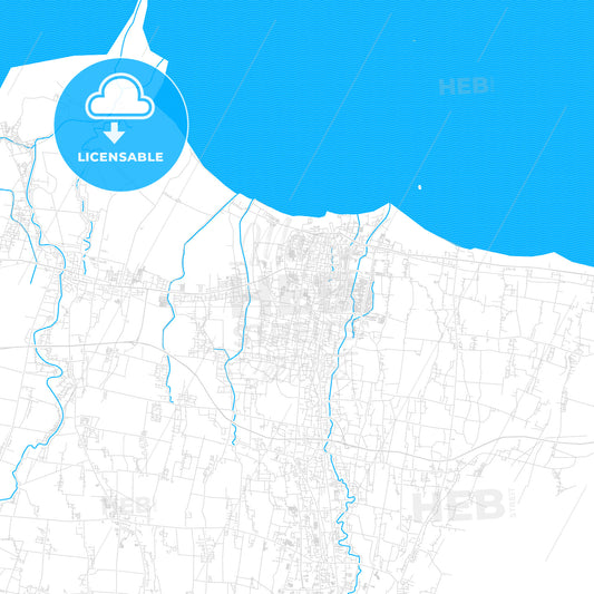 Tegal, Indonesia PDF vector map with water in focus