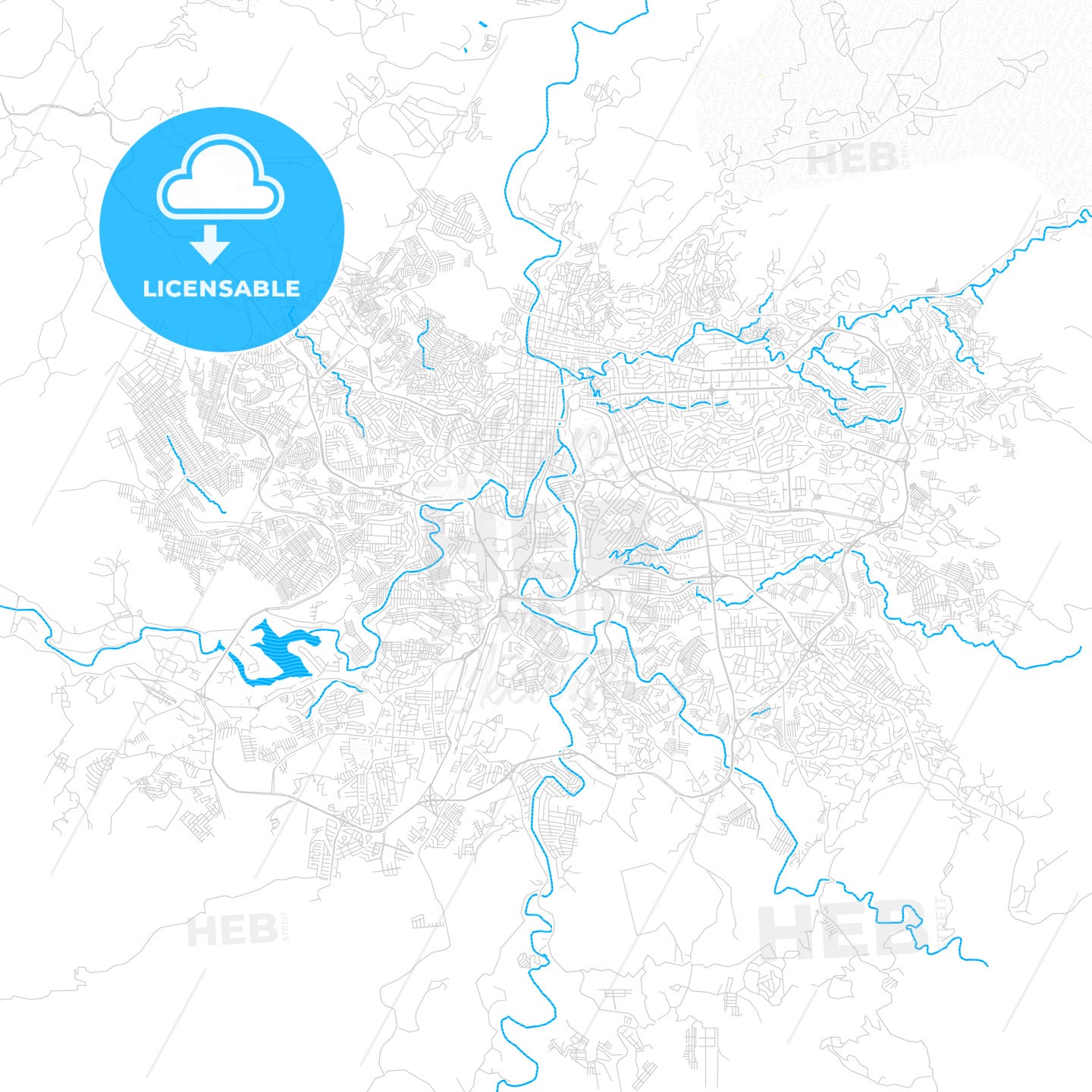 Tegucigalpa, Honduras PDF vector map with water in focus