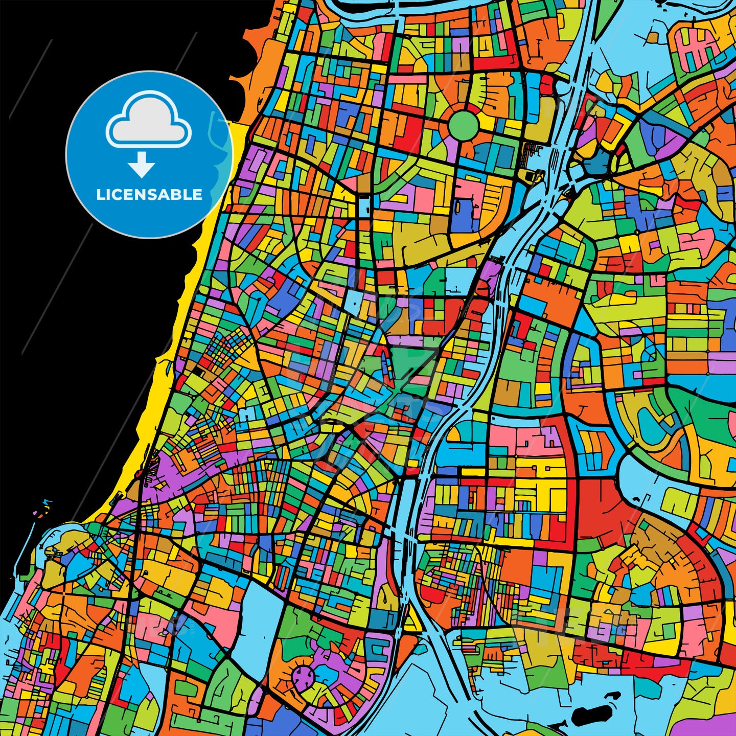 Tel Aviv-Yafo Colorful Vector Map on Black