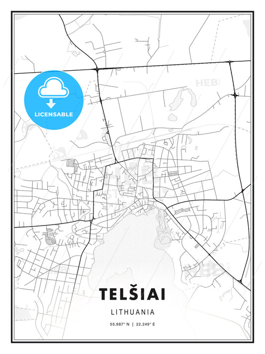 Telšiai, Lithuania, Modern Print Template in Various Formats - HEBSTREITS Sketches