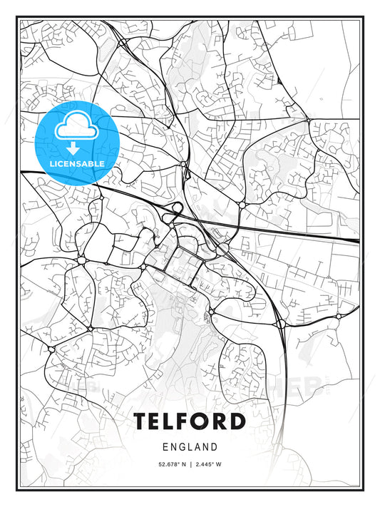 Telford, England, Modern Print Template in Various Formats - HEBSTREITS Sketches