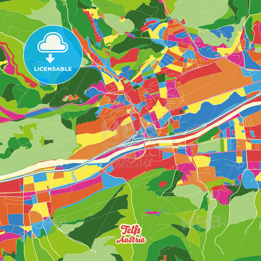 Telfs, Austria Crazy Colorful Street Map Poster Template - HEBSTREITS Sketches
