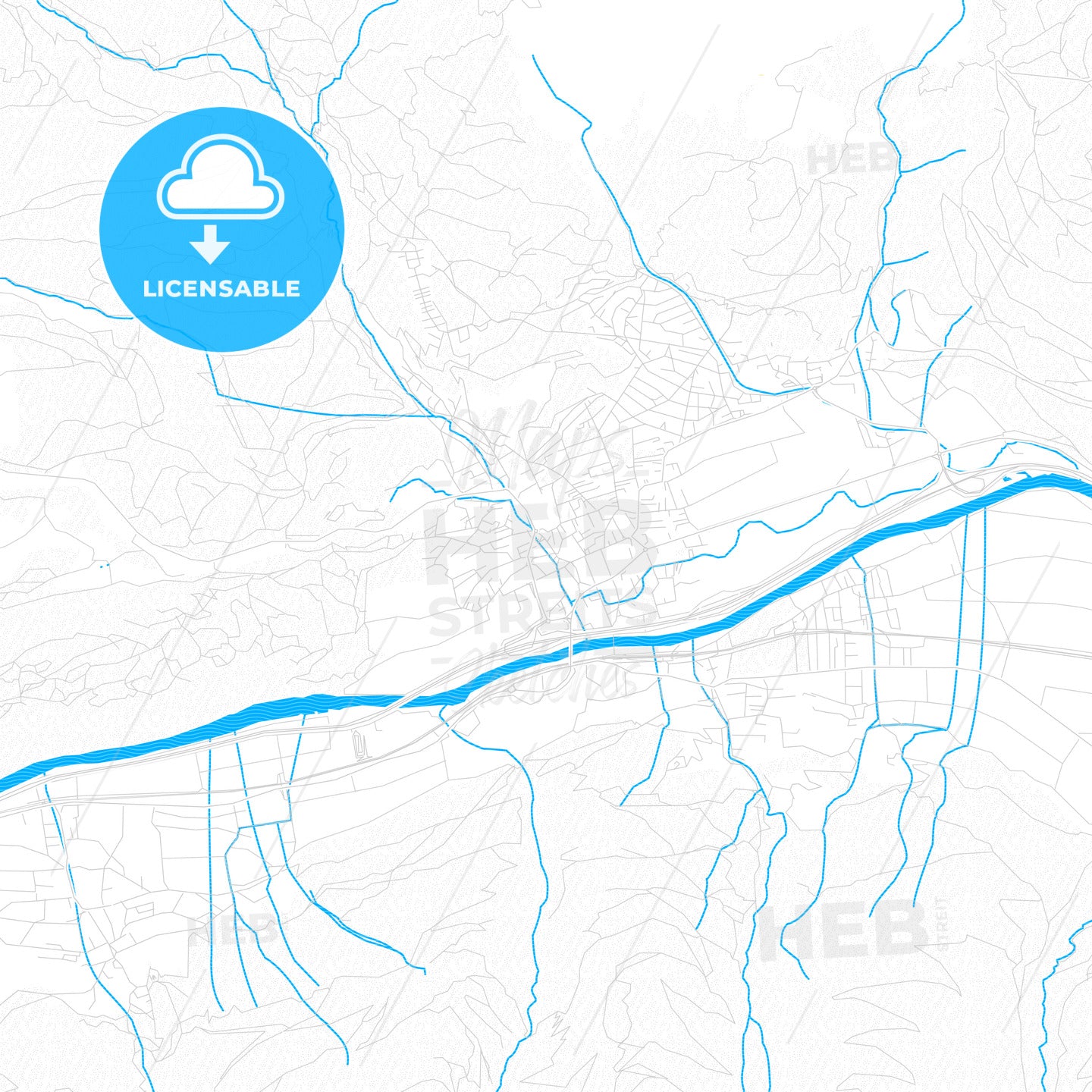 Telfs, Austria PDF vector map with water in focus