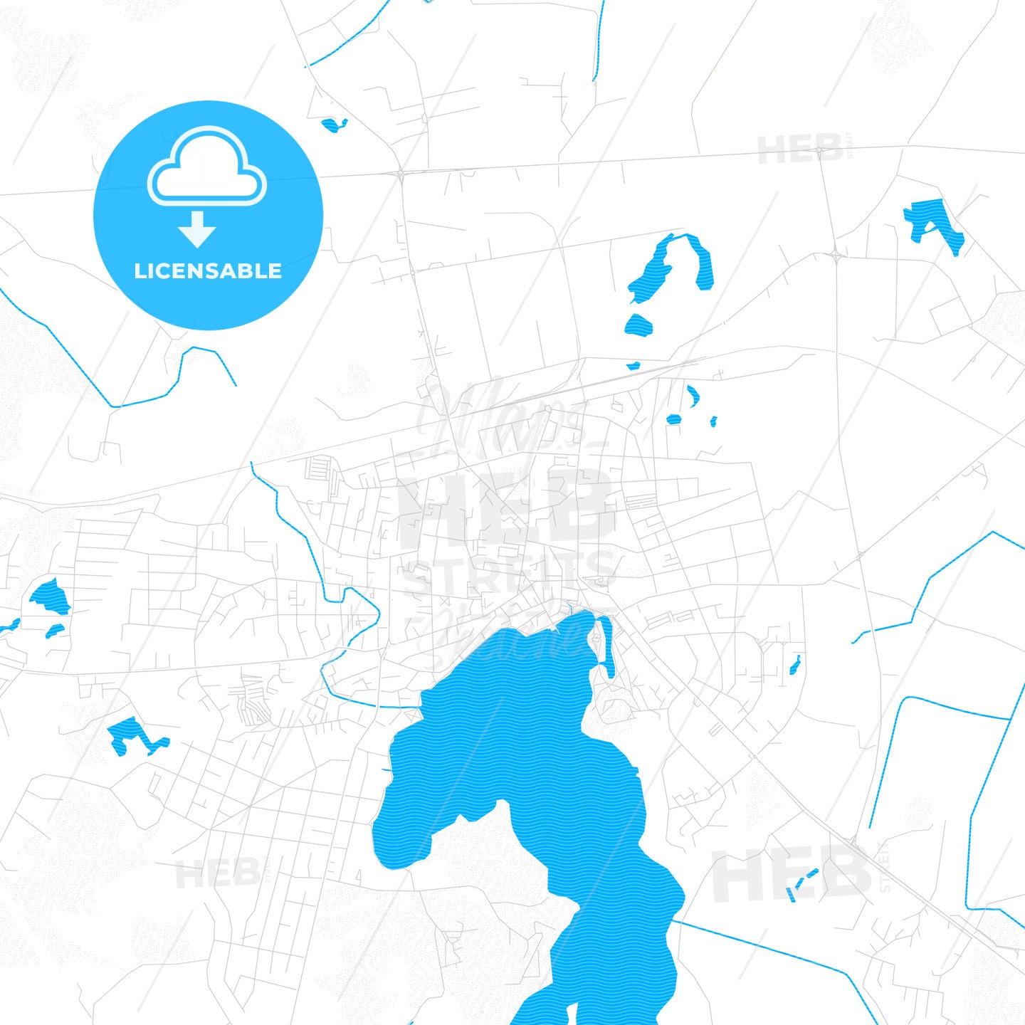 Telšiai, Lithuania PDF vector map with water in focus