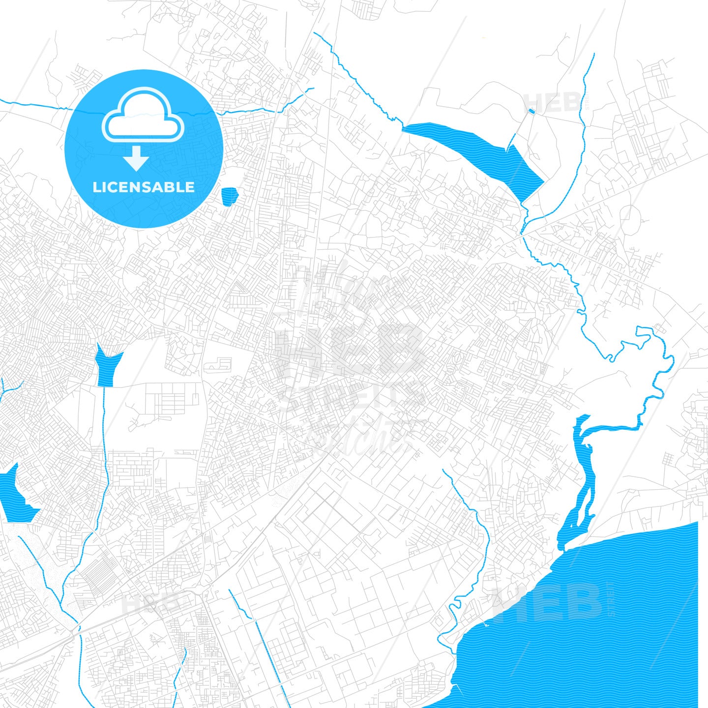 Tema, Ghana PDF vector map with water in focus