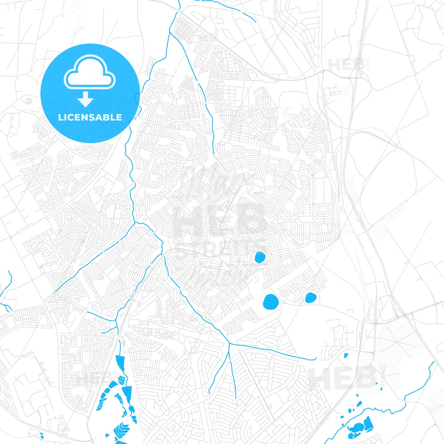 Tembisa, South Africa PDF vector map with water in focus