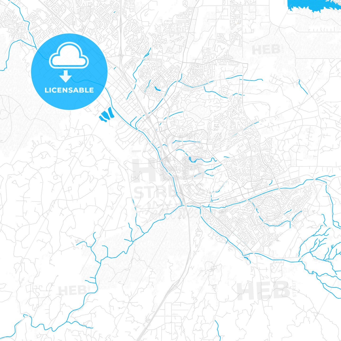 Temecula, California, United States, PDF vector map with water in focus