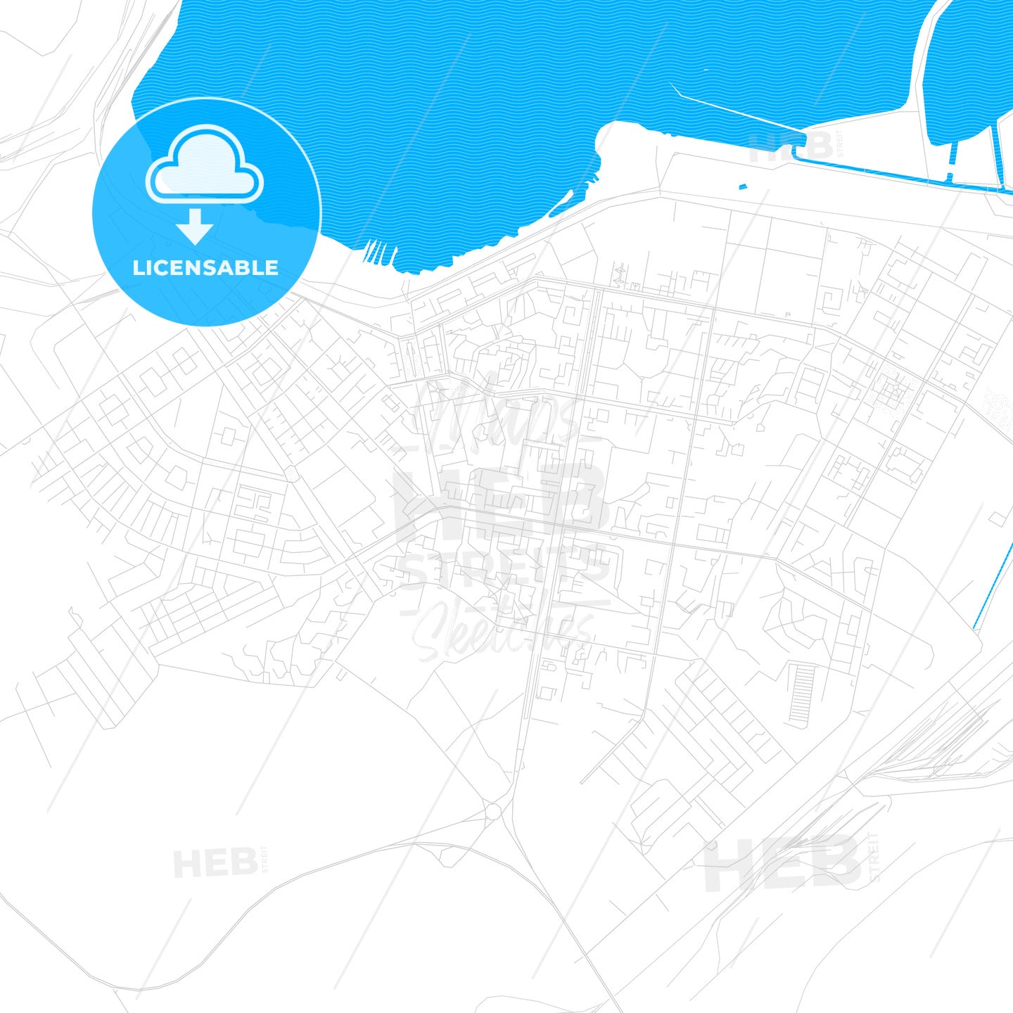 Temirtau, Kazakhstan PDF vector map with water in focus