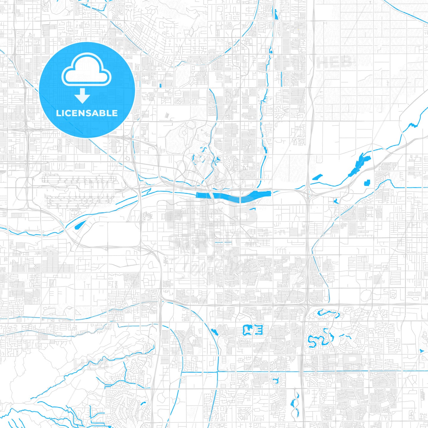 Tempe, Arizona, United States, PDF vector map with water in focus