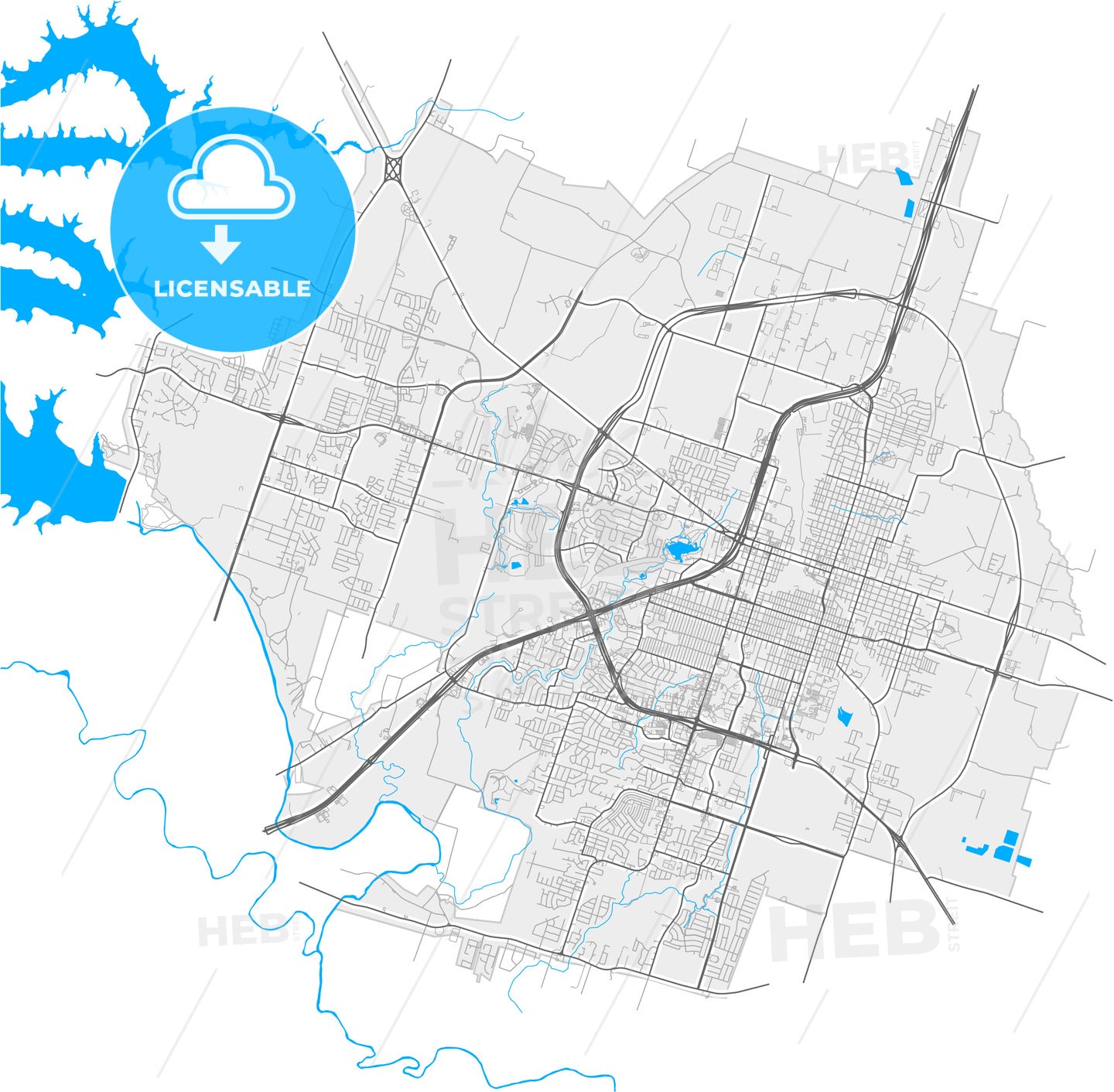 Temple, Texas, United States, high quality vector map